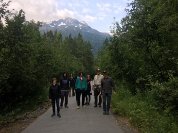 2019-07-12 07-50th-anniversary-cruise-Seward-to-Anchorage-09-Exit-Glacier-Pat-Chance-Vale-Kyla-Dax-Angie-Travis-Justin-GOOD.JPG
